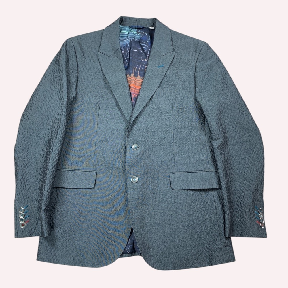 Robert Graham Barrichello Seersucker Sport Coat Mens 44 Tailored Fit Grey Blazer